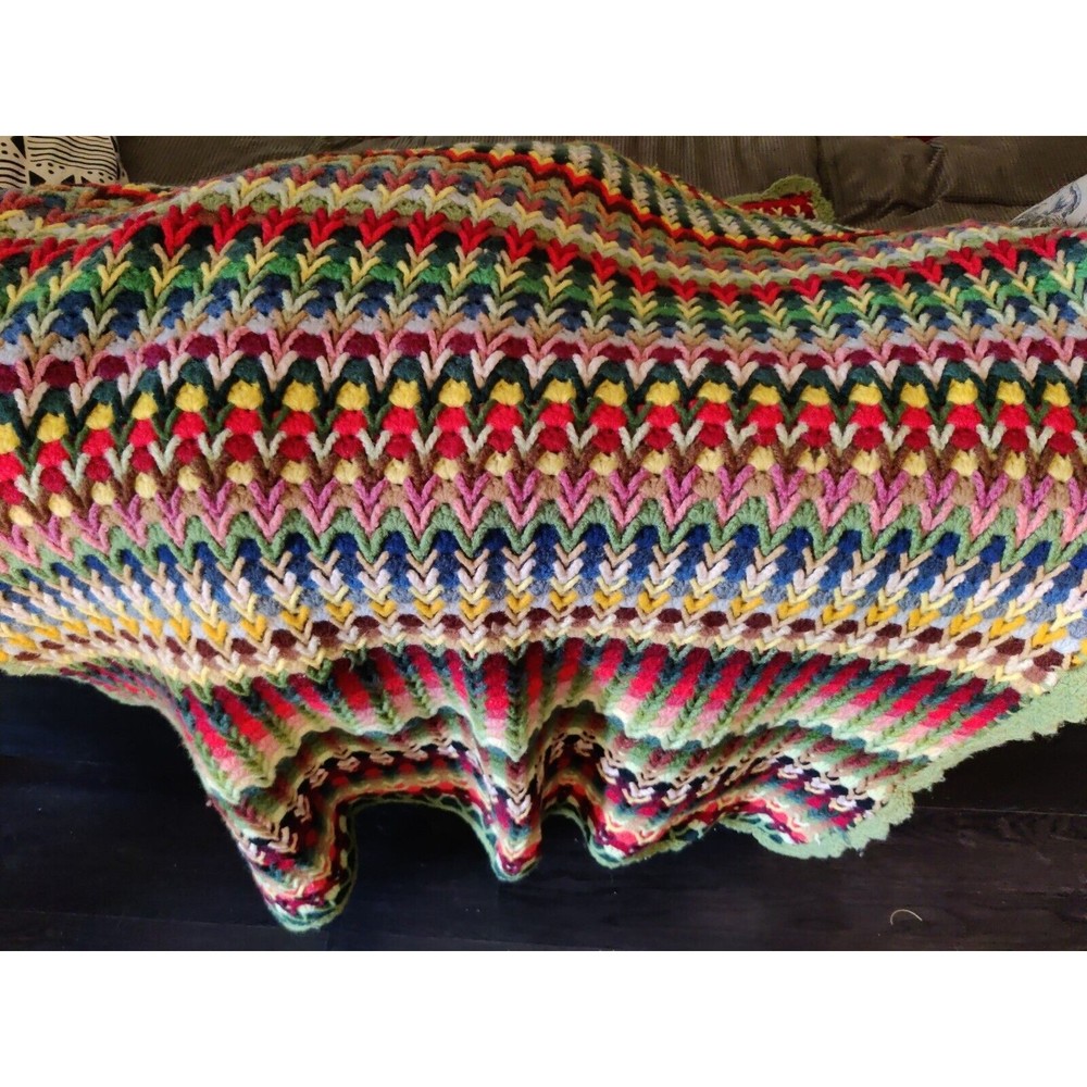 Vibrant Multicolor Crochet Throw Blanket - Cozy Accent in Green, Red, Blue